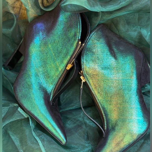 Emerald green Marni unique boot heels green stiletto booties with zipper - Picture 3 of 13